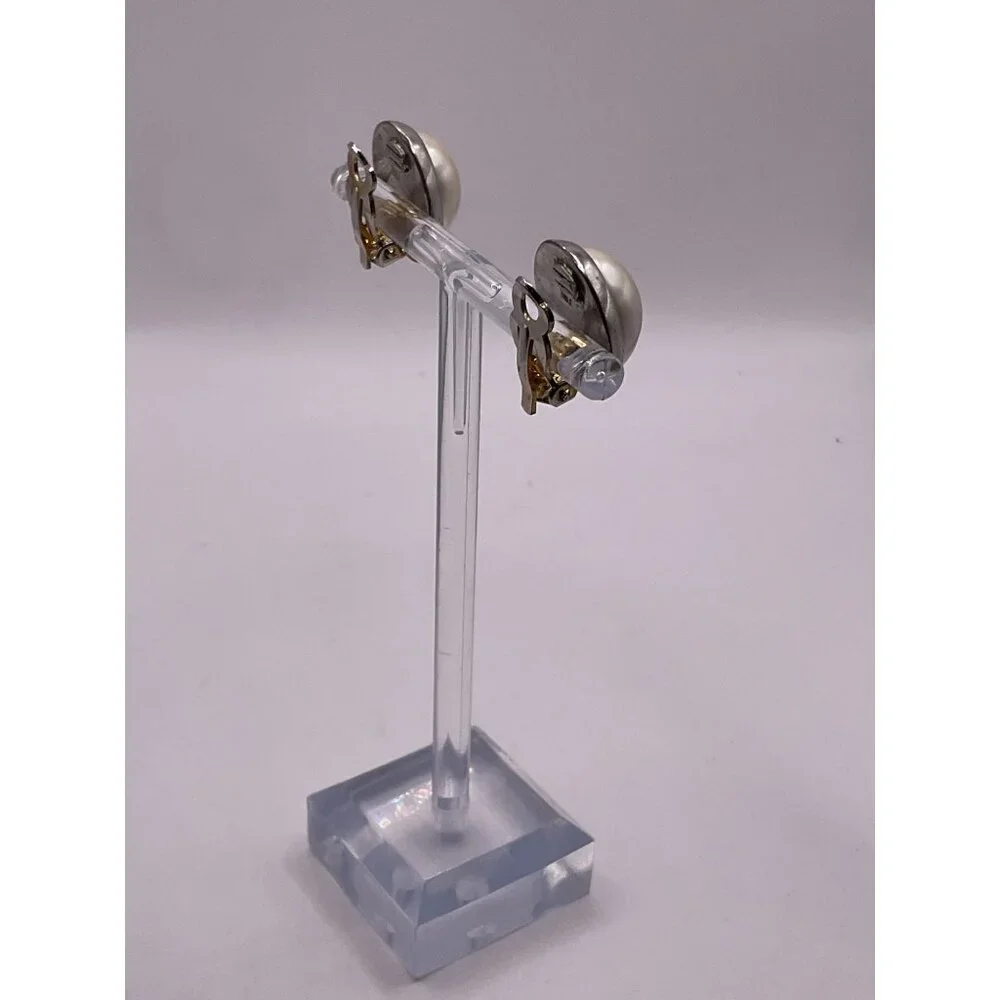 Silver Tone Faux Pearl Light Weight Clip On Earrings